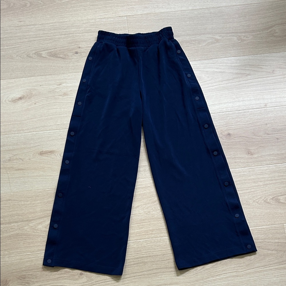 Oysho Navy Blue Wide Leg Sweats with Side Button Detail